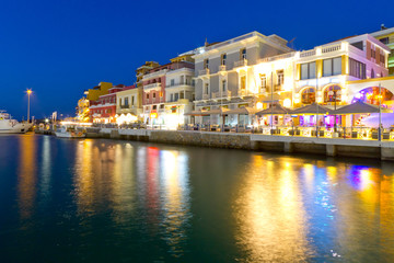 Agios Nikolaos city at night on Crete, Greece