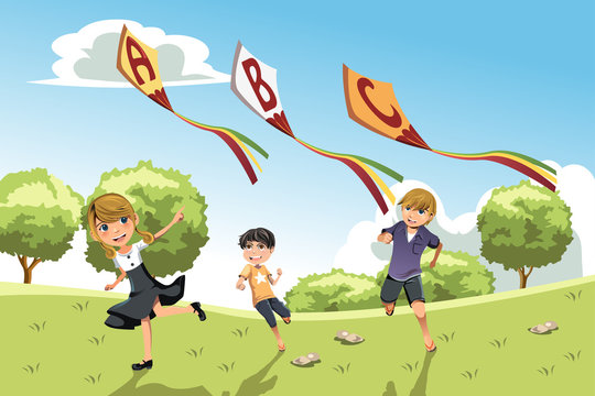 Kids with alphabet kites