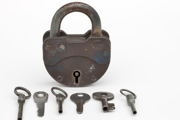 Old padlock and keys
