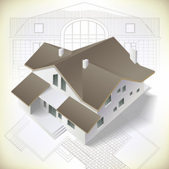 Architectural background with a 3D building model
