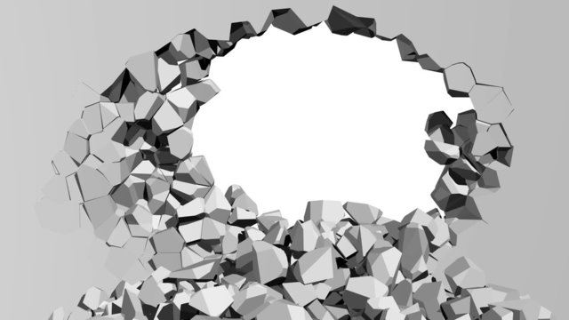 Crumbling concrete wall with hole