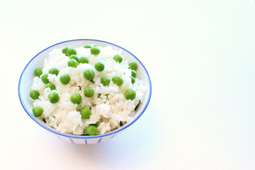 Japanese cuisine green-peas rice in rice bowl