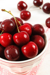 Close Up Of Red Cherries In A Bowl