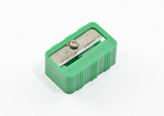 manual blue pencil sharpener, isolated on the white background