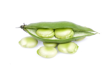 bunch of broad beans on a white background ..