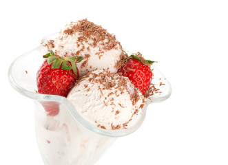 Ice cream with chocolate and strawberry