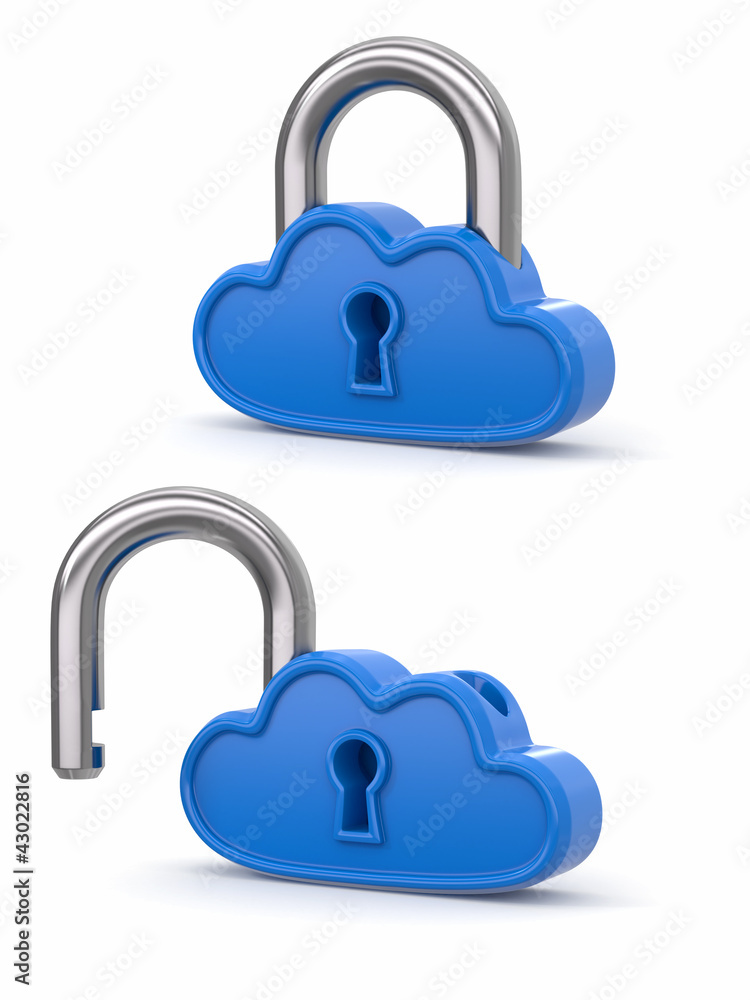 Poster cloud computing as padlock. security concept