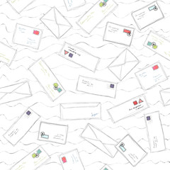 Many letters and envelopes doodle seamless pattern background