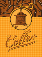 banner with a picture coffee grinder and beans