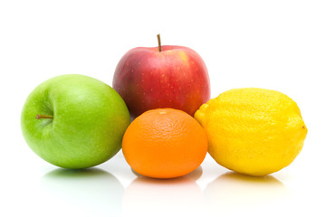 Ripe fruit on white background