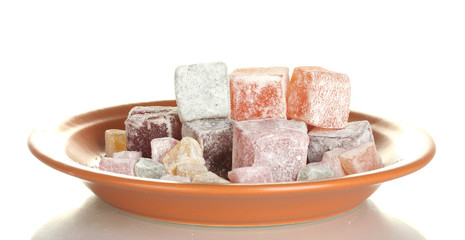 delicious turkish delight in the plate isolated on white