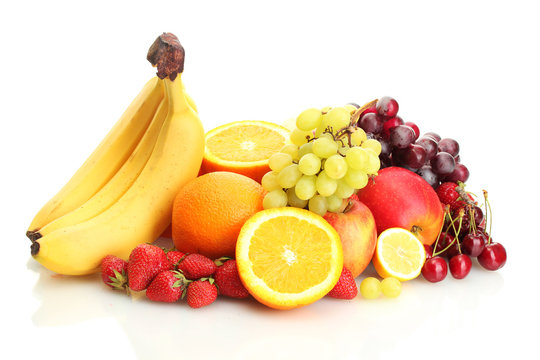 Fototapeta exotic fruits and berries isolated on white