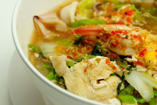 Thai Style Sukiyaki Soup with Pork and Seafood