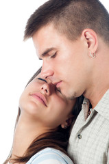 Young couple in love isolated on white