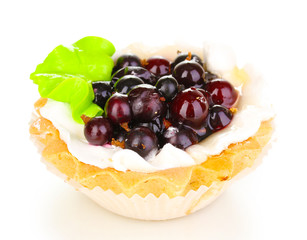 sweet cake with berries isolated on white