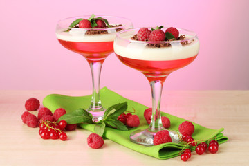 fruit jelly with berries in glasses