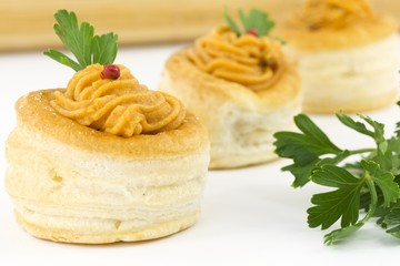 vol au vent with salmon and red pepper sauce
