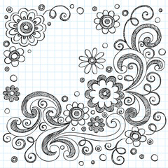 Flowers Sketchy Back to School Doodles Vector Set