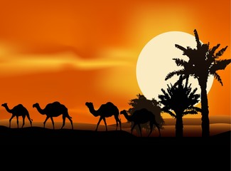 Fototapeta na wymiar camel trip silhouette