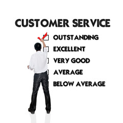 Customer service evaluation form with business man selecting the