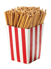 Salted pretzel salty sticks in red and white box