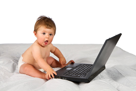 funny child using a laptop