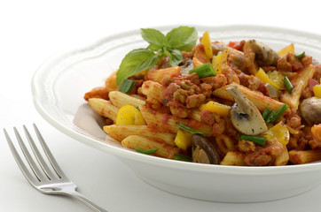 Penne with Italian sausage and mushrooms