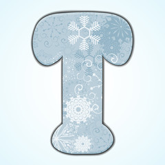 Vector Christmas letter T on blue background. Eps 10
