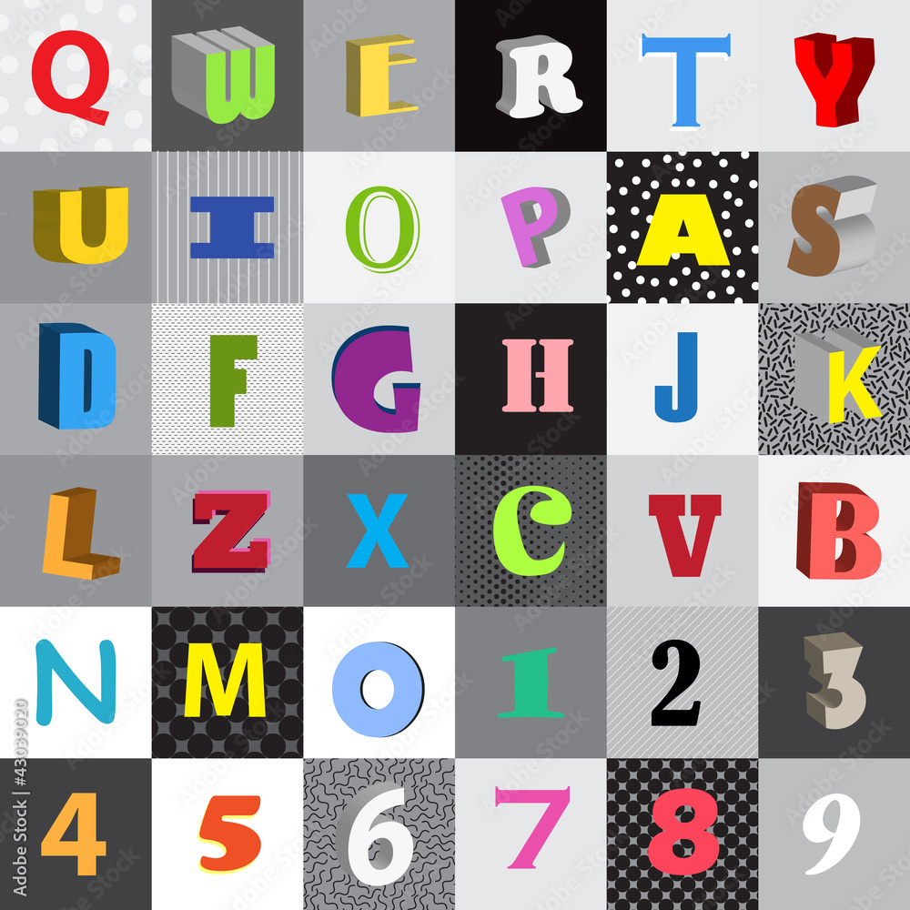 Poster Set of vector letters in color squares