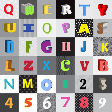 Set of vector letters in color squares