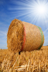 Straw bales with  blue sky