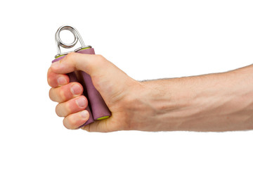 Man holding a purple hand trainer