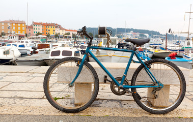 Fototapeta na wymiar old bicycle on the embankment