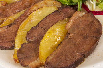 duck fillet, mashed potatoes seasoned with truffle oil, fig and