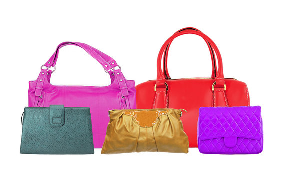 Colorful women bags isolated on white background