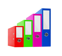 Stack of bright color office folders isolated on white