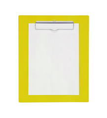 Clipboard with blank paper isolated on white