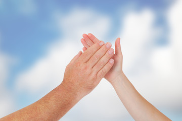 Man and woman shake hands