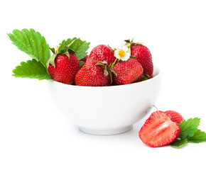 strawberry berry with green leaf and flower