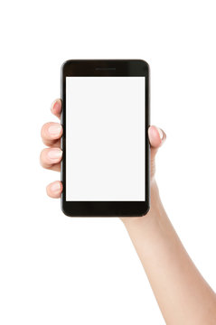Hand holding smart phone with clipping path for screen