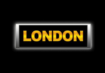 Illuminated sign with London.