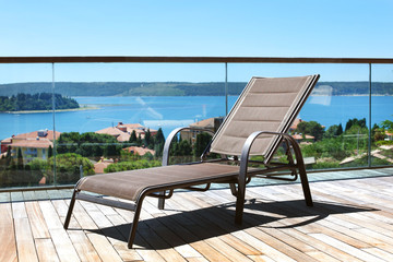 Deckchair on a terrace overlooking Adriatic sea, Mediterranean - 43046613