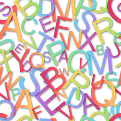 Seamless vector pattern, colorful alphabet over white background