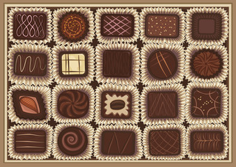 Vector illustration of assortment of chocolates in a box - 43048256