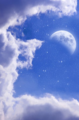 Obraz na płótnie Canvas Blue Starry Sky With Half Moon