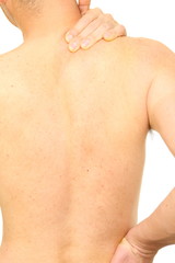 man holding her neck in pain