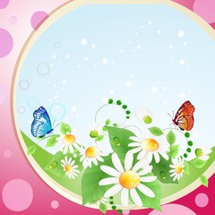 Summer background with flowers and butterflies