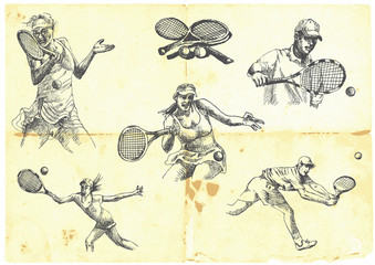 Fototapeta na wymiar rysowane ręcznie seria - kolekcja tenisistów