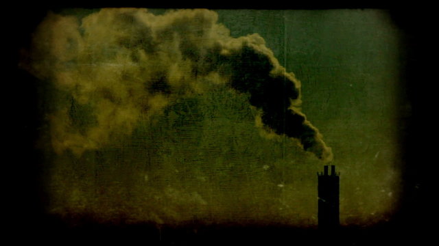 Polluting the atmosphere, vintage movie clip, HD.