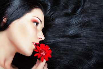 Beautiful Brunette Girl. Healthy Long Hair